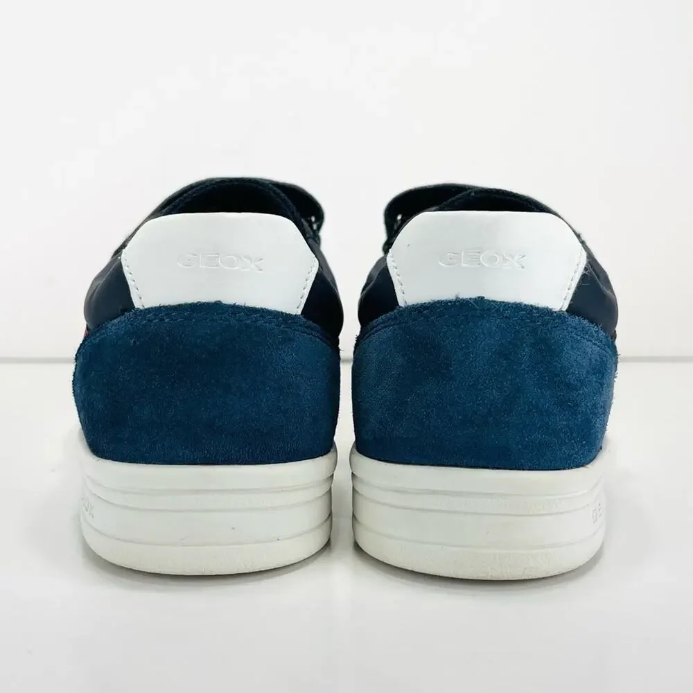 Geox Respira Youth Classic Sneaker Size 5 Navy Blue Italian Leather Padded Comfy